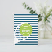 モダングリーン テニスボール ストライプ 誕生日 ポストカード (スタンド正面)