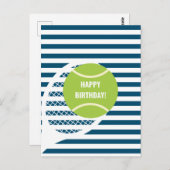 モダングリーン テニスボール ストライプ 誕生日 ポストカード (正面/裏面)