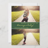 モダングリーン フォトコラージュ 妊娠発表 案内状 (正面)