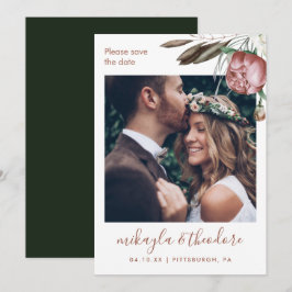 モダングリーン ボーホー フラワー フォト ウェディング セーブザデート