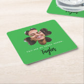 モダングリーン ラッキー・イン・ラブ シャムロック クローバー フォト スクエアペーパーコースター (アングル)