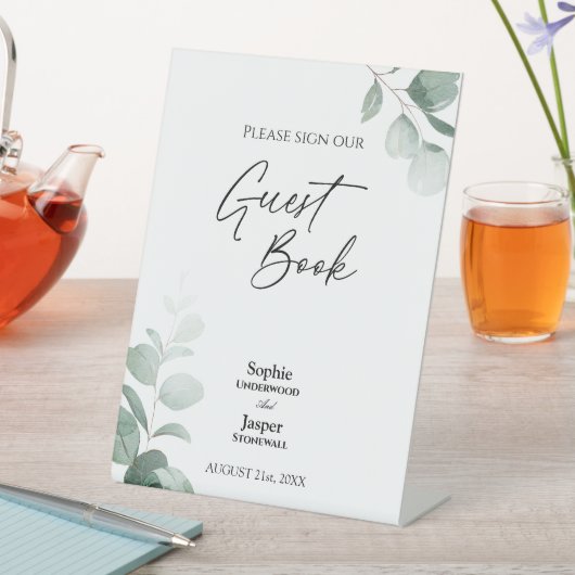 モダングリー結婚ズゲストブックサイン 台座サイン (インサイチュ)