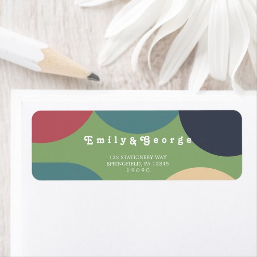 モダングルーヴィカラフルレトロ差出人住所 ラベル (インサイチュ)