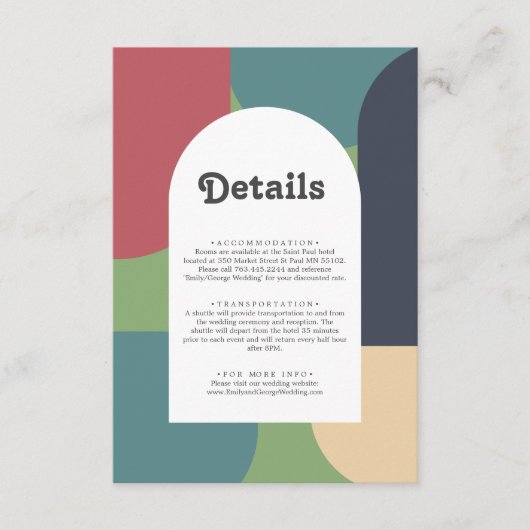 モダングルーヴカラフルレトロアー結婚チ詳細 エンクロージャーカード (正面)