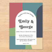 モダングルーヴカラフル抽象芸術シックレトロ結婚ズ アクリル招待状 (正面)