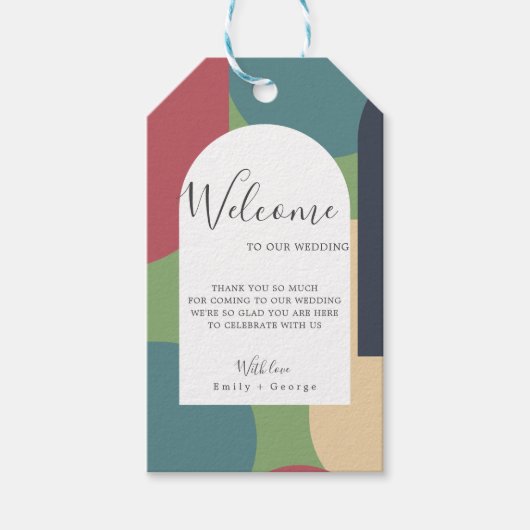 モダングルーヴカラフル抽象芸術シックレトロ結婚ズ ギフトタグ (正面)
