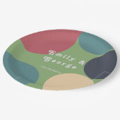 モダングルーヴカラフル抽象芸術シックレトロ結婚ズ ペーパープレート (アングル)