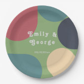 モダングルーヴカラフル抽象芸術シックレトロ結婚ズ ペーパープレート (正面)