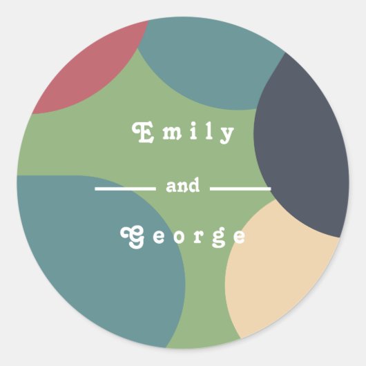 モダングルーヴカラフル抽象芸術シックレトロ結婚ズ ラウンドシール (正面)