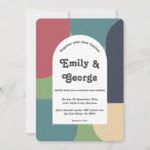 モダングルーヴカラフル抽象芸術シックレトロ結婚ズ 招待状 (正面)