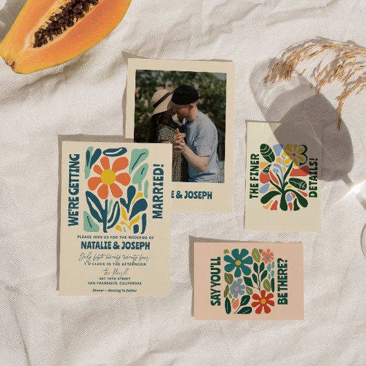 モダングルーヴフローラカラフルレトロはっきりした結婚の 招待状