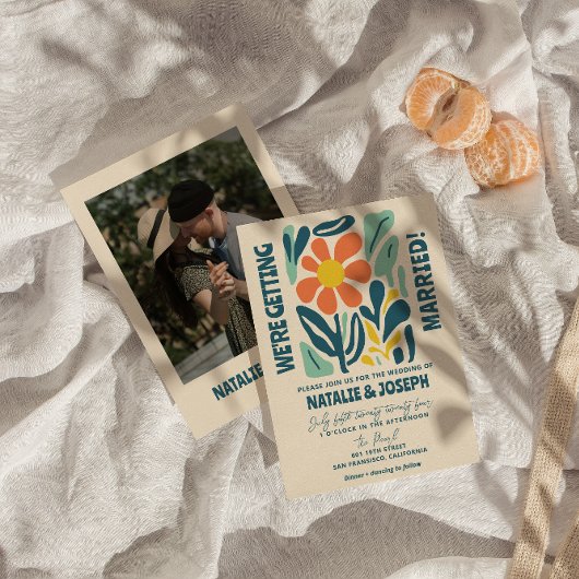 モダングルーヴフローラカラフルレトロはっきりした結婚の 招待状