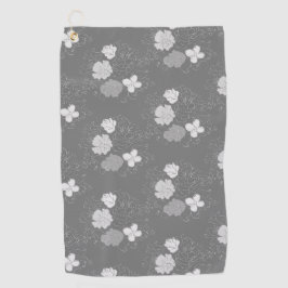 モダングレーとホワイトの花柄 ゴルフタオル