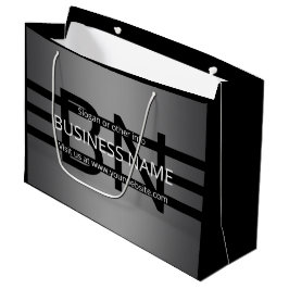 モダングレーのグラデーション & 水平ブラックストライプ ラージペーパーバッグ