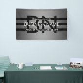 モダングレーのグラデーション & 水平ブラックストライプ 横断幕 (トレードショー)