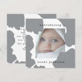 モダングレーの水彩ベイビーお知らせカード 招待状 (正面/裏面)