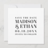 モダングレーはっきりしたブロック文字タイポグラフィ写真 セーブザデート (正面)