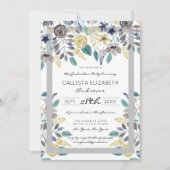 モダングレーイエローフローラル水彩卒業パーティー 招待状 (正面)