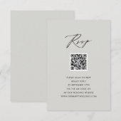 モダングレーエレガントスクリプシンプルトQRウェディングRSVP エンクロージャーカード (正面/裏面)