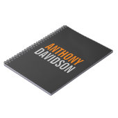 モダングレーオレンジ テキスト ミニマル エレガント ネーム ノートブック (左側)