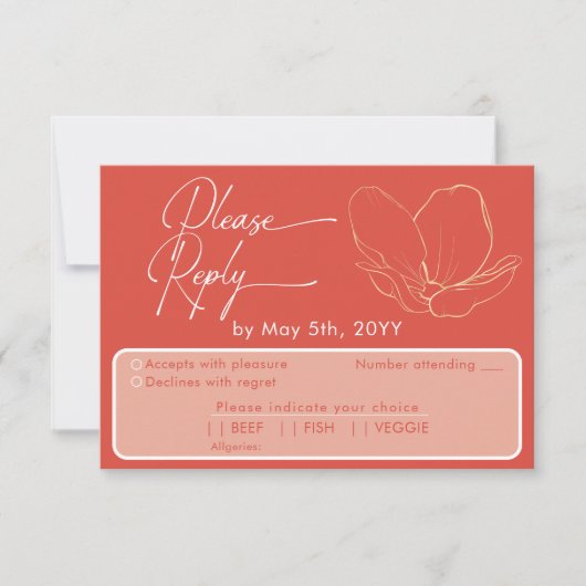 モダングレープフルーツ赤い出席と食事の選択 出欠カード (正面)