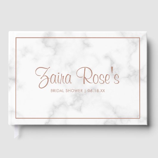 モダングレーマーブルにローズゴールドのブライダルシャワー ゲストブック (正面)