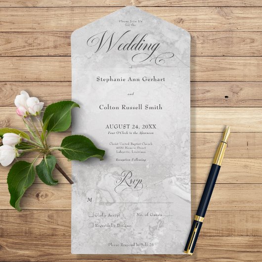 モダングレーマーブル ミニマル 夕食なし オールインワン招待状