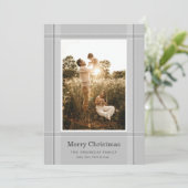 モダングレー格子柄 フォト クリスマス ホリデー カード (スタンド正面)