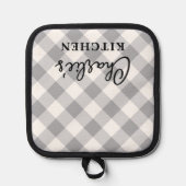 モダングレー白チェッカー名のキッチン 鍋敷き (正面)