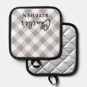 モダングレー白チェッカー名のキッチン 鍋敷き (正面/裏面)