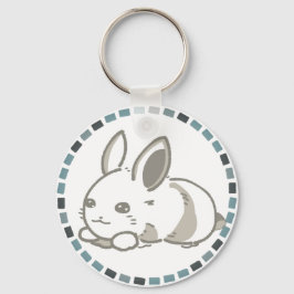 モダングレー&もこもこ座りうさぎデザイン キーホルダー