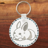 モダングレー＆もこもこ座りうさぎデザイン  キーホルダー (正面)