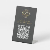モダングレー カスタム ビジネス ロゴ QR コード メニュー 台座サイン (正面)