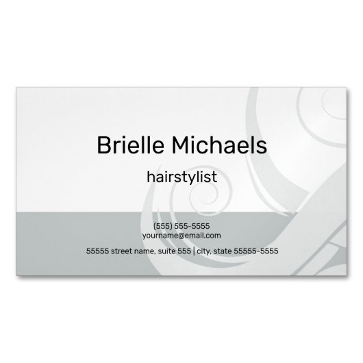 モダングレー ヘアスタイリスト スクロール マグネット名刺 (正面)