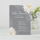 モダングレー＆ホワイトのガーベラデイジー ベイビーシャワー 招待状 (スタンド正面)