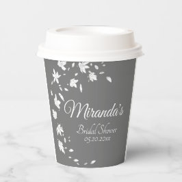 モダングレー＆ホワイトフラワーのブライダルシャワー 紙コップ