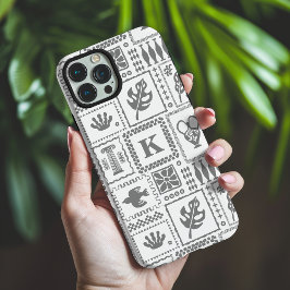 モダングレー+ホワイト抽象モノグラム柄 iPhone 16 PRO MAXケース