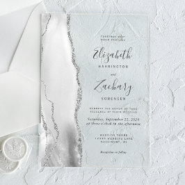 モダングレー ホワイト シルバー アゲート ウェディング アクリル招待状