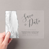 モダングレー ホワイト シルバー アゲート Save the Date カード (インサイチュ (ポータブル))