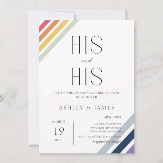 モダンゲイの結婚カップルが彼と彼のLGBTQをシャワー 招待状 (正面)