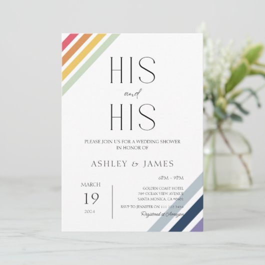 モダンゲイの結婚カップルが彼と彼のLGBTQをシャワー 招待状 (スタンド正面)