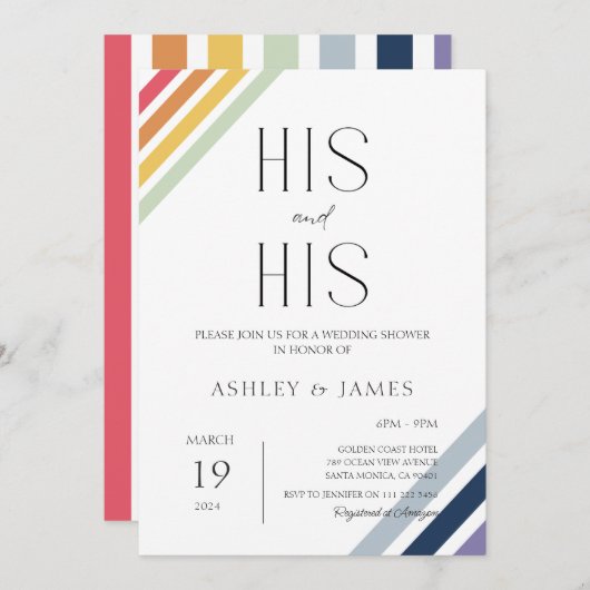 モダンゲイの結婚カップルが彼と彼のLGBTQをシャワー 招待状 (正面/裏面)