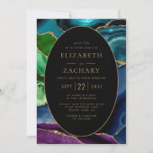 モダンゲート金ゴールド楕円フレームQRコー結婚ド 招待状 (正面)