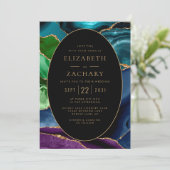 モダンゲート金ゴールド楕円フレームQRコー結婚ド 招待状 (スタンド正面)