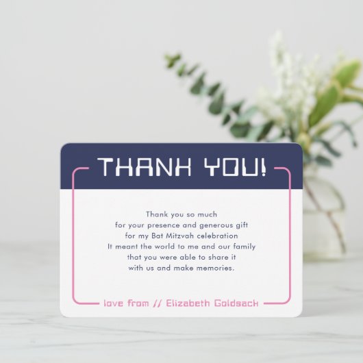 モダンゲーミ感謝していングバルミツワーネイビーブルピンク サンキューカード (スタンド正面)