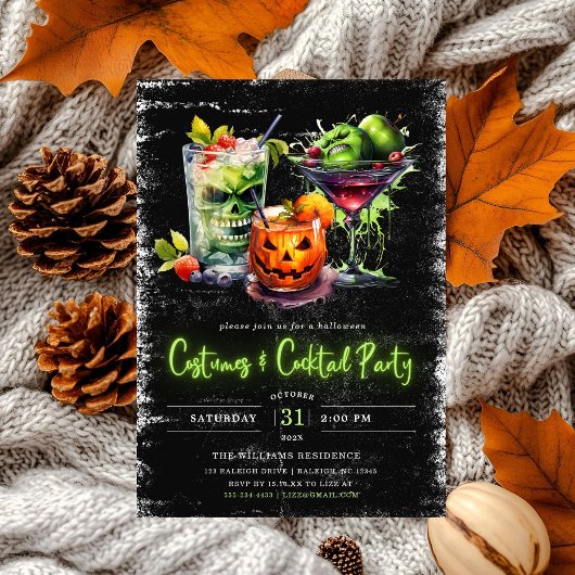 モダンコスチューム&カクテルネオンハローウィンパーティ 招待状