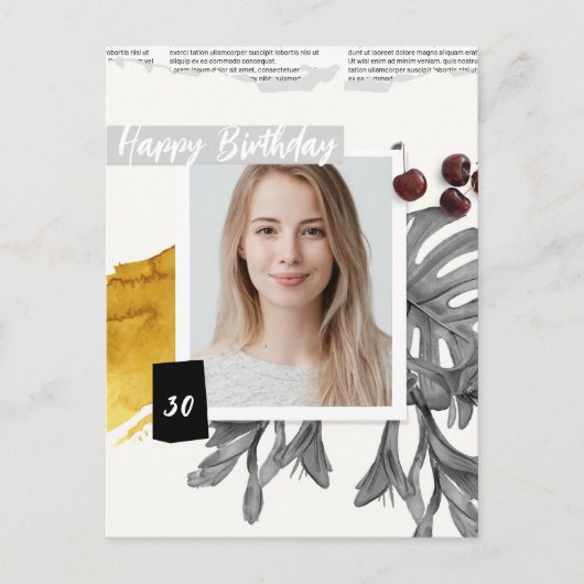 モダンコラージュオーダーメイド写真30歳の誕生日 ポストカード (正面)