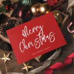 モダンコンテンポラリークリスマス シーズンカード<br><div class="desc">メリークリスマスカーモダンド：デザインとコンテンポラリー&トレンディータイポグラフィとクラシック赤の背景。</div>