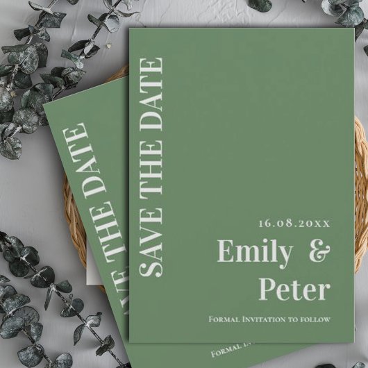 モダンコンテンポラリーセージ・グリーン結婚ミニマル セーブザデート
