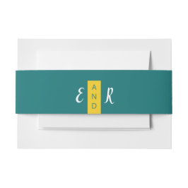 モダンコンテンポラリーティール（緑がかった色）・イエロー結婚ズモノグラム 招待状ベリーバンド